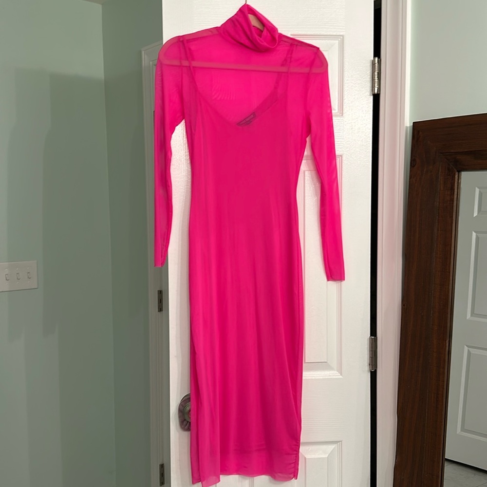 Steve Madden Women's Vivienne Mesh Long-Sleeve Midi Dress